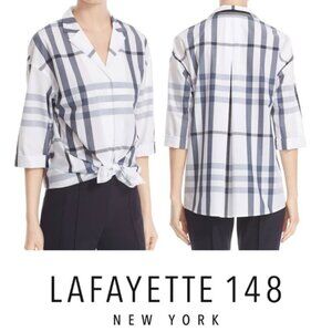 Lafayette 148 Top Analeigh Large Plaid Shirt Blouse Womens Small
